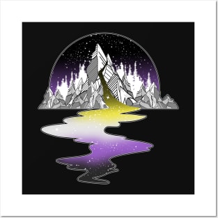 Nonbinary Flag Mountain River Posters and Art